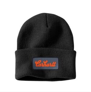 Carhartt Black Knit Hat with Orange Logo